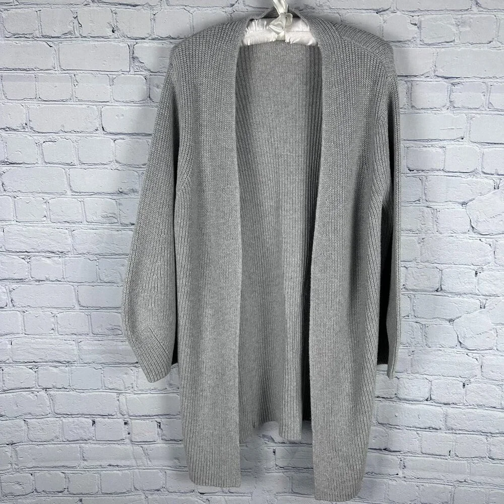 Ann Taylor Factory Open Front Ribbed Knit Cotton Cardigan Sweater,‎ Size L, Grey